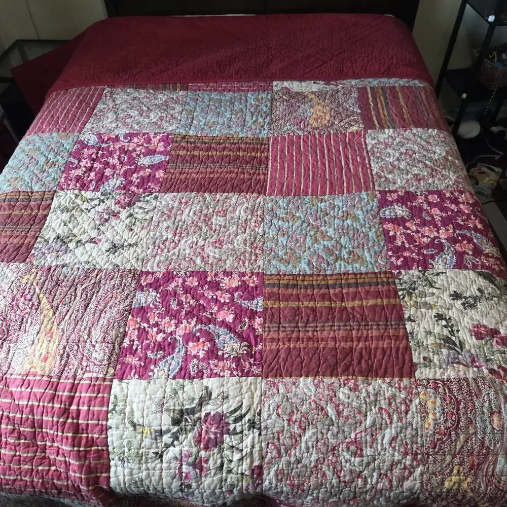 Pottery Barn Georgia King Quilt 100% Cotton Patchwork Cottagecore Shabby Chic